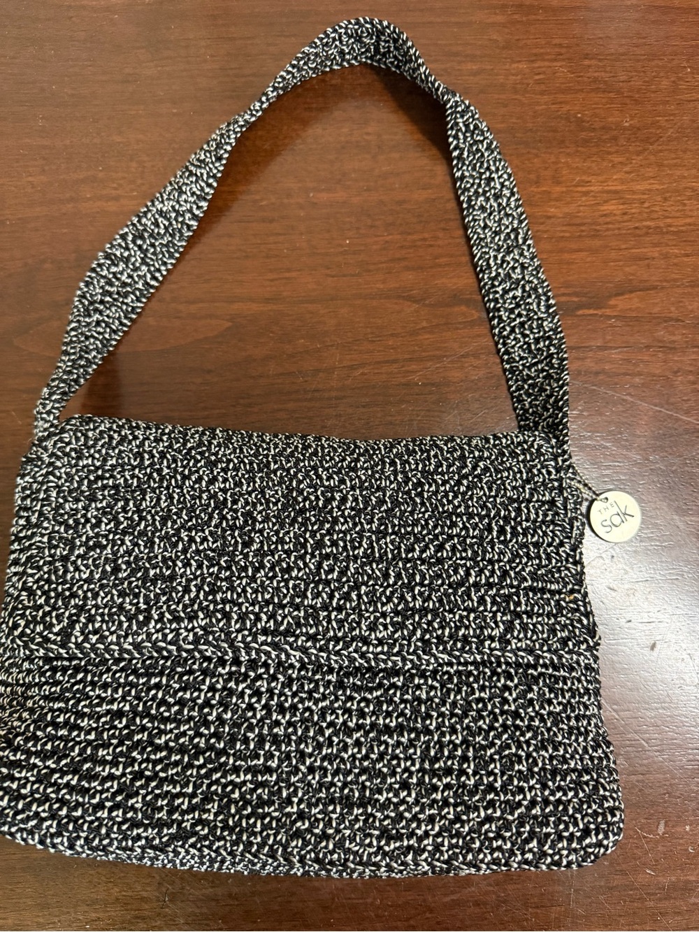 Saks Fifth Avenue Black and White Knit Shoulder Bag